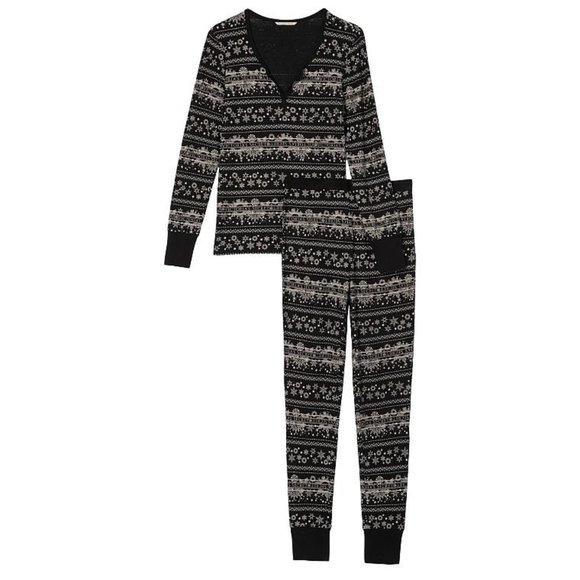 VICTORIA'S SECRET XXL Thermal Long Pajama Set Adorable Fair Isle PJ P.J. PJs NWT - Picture 9 of 14